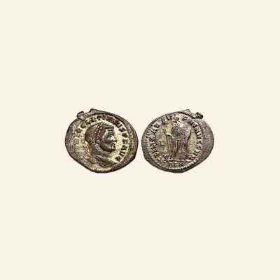 Reverse, of the follis, for DIOCLETIAN Billon follis.- Carthage mint. FELIX ADVENT AVGG NN., mint of Carthage