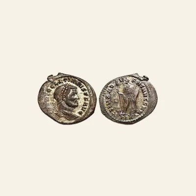 Reverse, of the follis, for DIOCLETIAN Billon follis.- Carthage mint. FELIX ADVENT AVGG NN., mint of Carthage