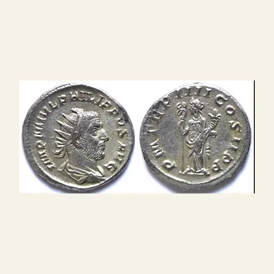 Reverse, of the antoninianus, for Philip I. AD 244-249. Antoninianus (Silver, 4.54 g), Antioch, 247., mint of Antioch...