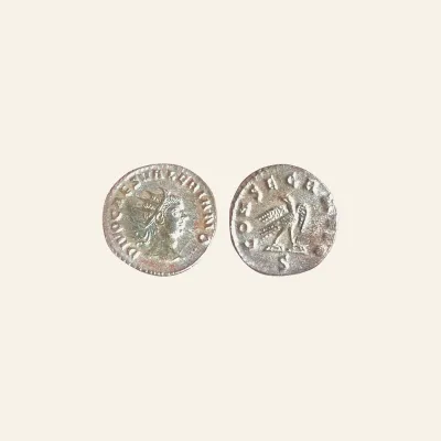 Reverse, of the antoninianus, for Divus Valerian II, died 258. Antoninianus (Billon, 21 mm, 3.82 g,), Rome, 258. Rare, mint...