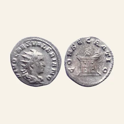Reverse, of the antoninianus, for Divus Valerian II. Died AD 258. AR Antoninianus. Rome mint.AD 255/6-257., mint of Rome
