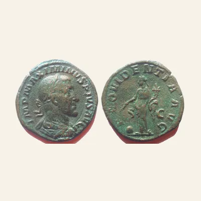 Avers, du sestertius, pour Maximinus I, 235-238. AE Sestertius (21.36 g,), Rome, 236., atelier de Rome, 235-238, RIC RIC 61