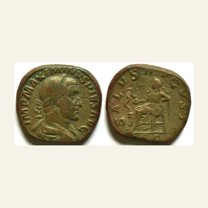 Obverse, of the sestertius, for Maximinus I, 235 – 238 Sestertius 236-237, Æ 23.76 g., 235 – 238