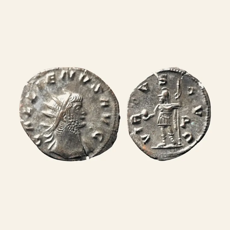 Obverse, of the antoninianus, for Gallienus BI Antoninianus. Rome, AD 260-268., mint of Rome, 260-268