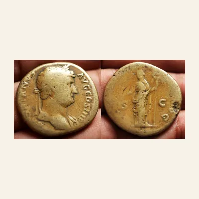 Reverse, of the sestertius, for Hadrian. AD 117-138. Æ Sestertius (23.4 g,). Rome mint. Struck circa AD 134-138., mint of...
