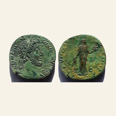 Reverse, of the sestertius, for Commodus Æ Sestertius. Rome, AD 183-184., mint of Rome, 183-184