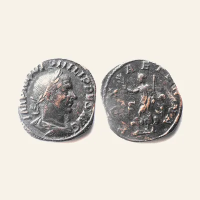 Avers, du sestertius, pour Philip I. 244-249 AD. Sestertius, 18.46g. Rome, 244 AD., atelier de Rome, 249 AD, RIC RIC 185a