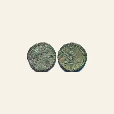 Reverse, of the sestertius, for Marcus Aurelius AE Sestertius.