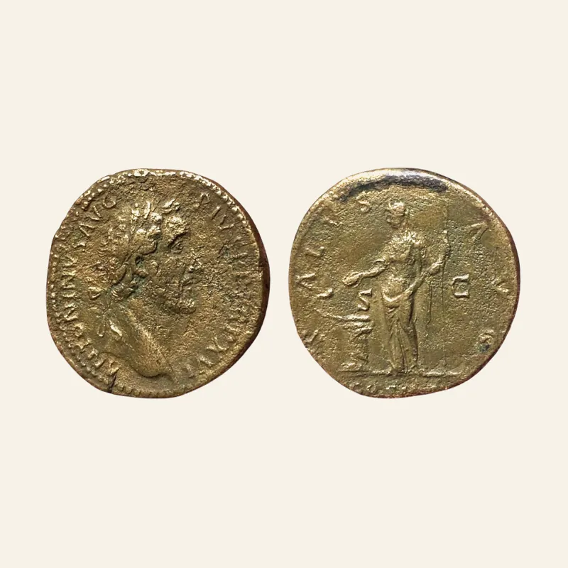 Obverse, of the sestertius, for Antoninus Pius, Sestertius, (33mm , 28.36g) AD 152-153, 152-153