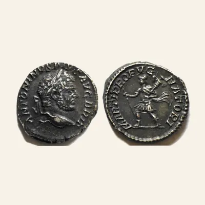 Reverse, of the denarius, for Caracalla augustus, 198 – 217 Denarius 210-213, AR 3.43 g., 198 – 217