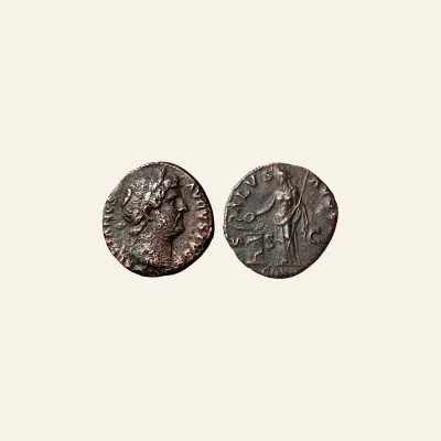 Reverse, of the as, for Hadrian Æ as. Rome, AD 124-128. SALVS, mint of Rome, 124-128