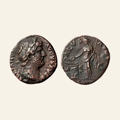Reverse, of the as, for Hadrian Æ as. Rome, AD 124-128. SALVS, mint of Rome, 124-128