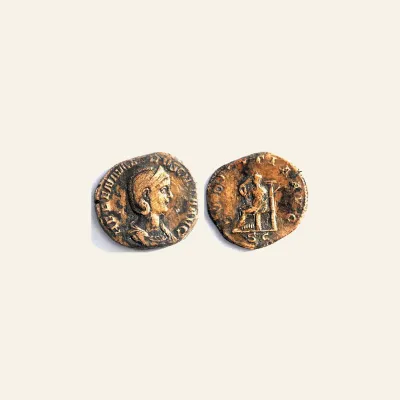 Reverse, of the sestertius, for Herennia Etruscilla (wife of T. Decius) Æ Sestertius. Rome, AD 249-251., mint of Rome...