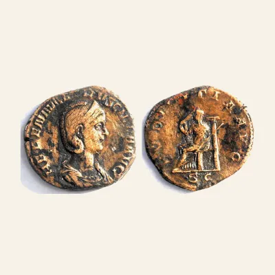 Reverse, of the sestertius, for Herennia Etruscilla (wife of T. Decius) Æ Sestertius. Rome, AD 249-251., mint of Rome...