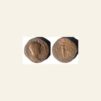 Reverse, of the sestertius, for Gordian III AE Sestertius VICTORIA AVG Victory, Palm Branch Rome RIC 258, mint of Rome, 239...
