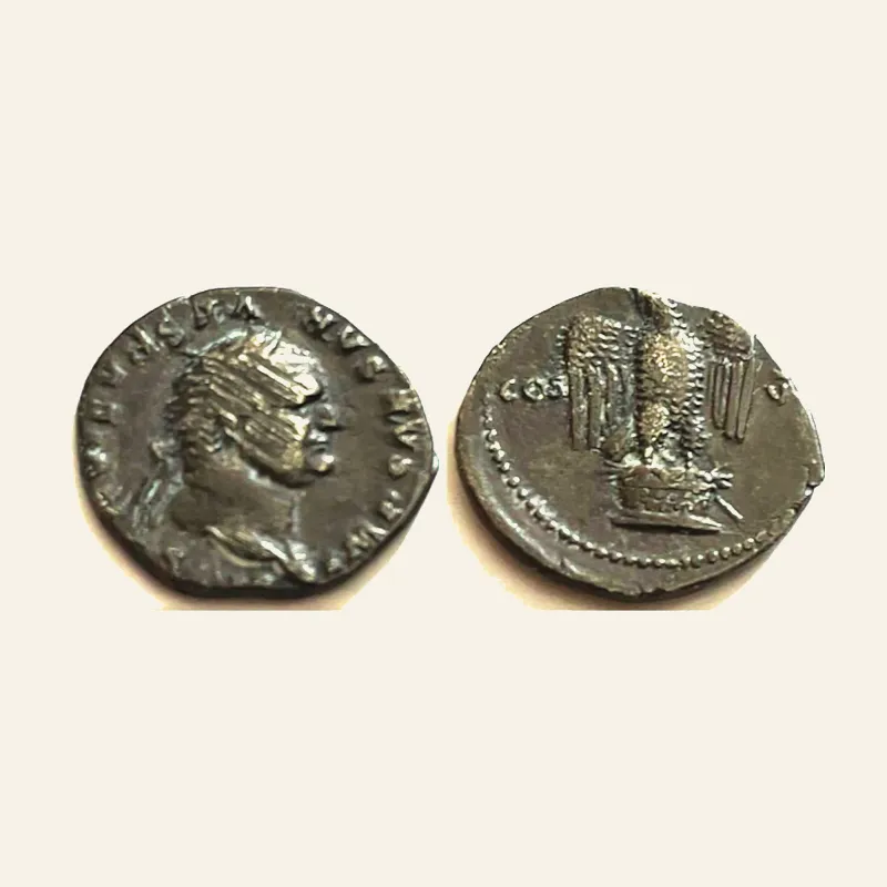 Obverse, of the denarius, for Vespasian Silver Denarius COS VI Eagle on Cippus Rome 75 AD RIC 89, mint of Rome, 75 AD