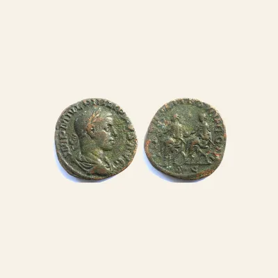 Reverse, of the sestertius, for PHILIP II Æ Sestertius. Philip I and II - LIBERALITAS AVGG III., mint of Rome