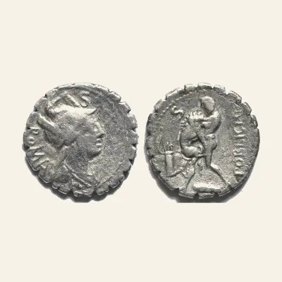 Avers, du denarius, pour C. POBLICIUS Q.F. Serrate Denarius (80 BC). Rome., atelier de Rome, 80 BC