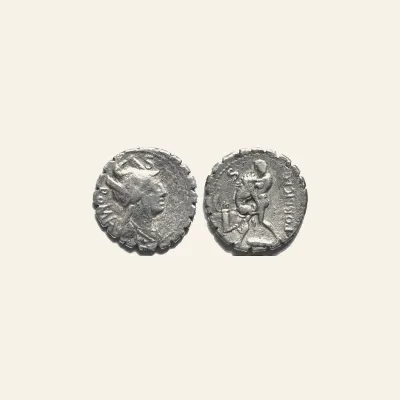 Reverse, of the denarius, for C. POBLICIUS Q.F. Serrate Denarius (80 BC). Rome., mint of Rome, 80 BC