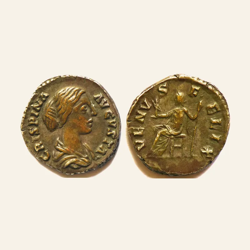 Obverse, of the denarius, for Crispina (AD 177-182/3). Denarius. Rome. Venus, mint of Rome, 177-182