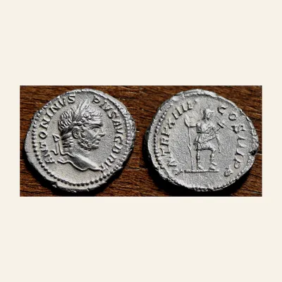 Avers, du denarius, pour CARACALLA (197-217). Denarius. Rome. Virtus, atelier de Rome, 197-217, RIC RIC 187