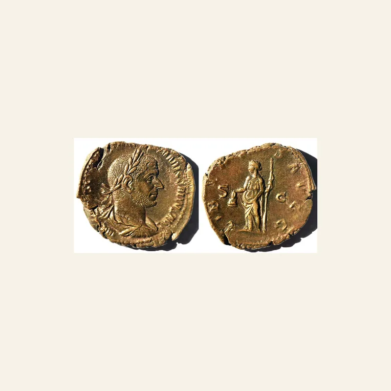 Obverse, of the sestertius, for Trebonianus Gallus AE Sestertius Libertas With Pileus Rome 251-253 AD EF, mint of Rome, 253...