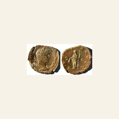 Reverse, of the sestertius, for Trebonianus Gallus AE Sestertius Libertas With Pileus Rome 251-253 AD EF, mint of Rome, 253...