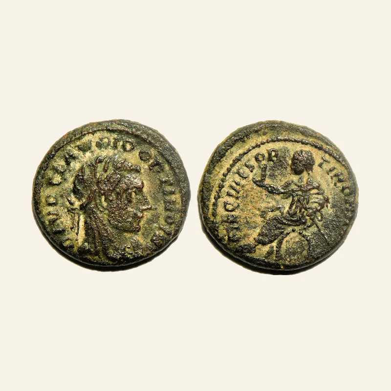 Obverse, of the follis, for Divus Claudius II Gothicus. Died A.D. 270. Æ half follis A.D. 317-318., 317-318
