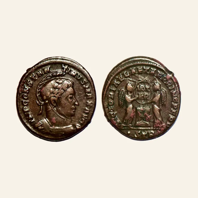 Obverse, of the follis, for Constantine I (AD 307-337). follis. Trier, AD 318-319. VERY RARE R4, 307-337
