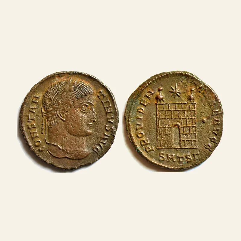 Obverse, for Constantine I BI Nummus. Thessalonica, AD 326-328., 326-328