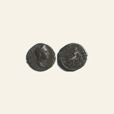 Reverse, of the denarius, for Sabina (wife of Hadrian) AR Denarius. Rome Mint 129 AD., mint of Rome, 129 AD