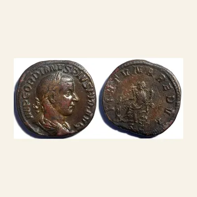 Reverse, of the sestertius, for Gordian III. AD 238-244. Æ Sestertius (30mm, 22.69 g,). Rome mint, AD 243-244., mint of...