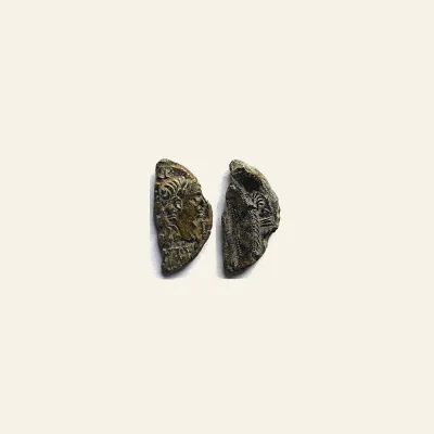 Reverse, of the as, for GAUL. Nemausus. Augustus and Agrippa. 27 BC-AD 14. Æ Halved as (14mm - 5.53 g). Struck 10-14 AD., 27...