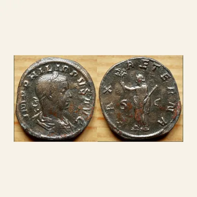 Avers, du sestertius, pour Philip II (247-249), Sestertius, Rome, AD 246-249, AE, g 23,10, mm 31,, atelier de Rome, 247-249...