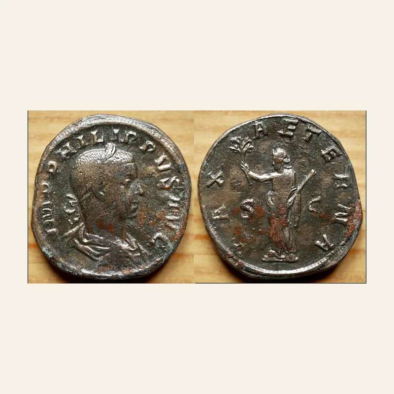 Obverse, of the sestertius, for Philip II (247-249), Sestertius, Rome, AD 246-249, AE, g 23,10, mm 31,, mint of Rome, 247-249