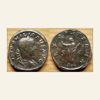 Reverse, of the sestertius, for Philip II (247-249), Sestertius, Rome, AD 246-249, AE, g 23,10, mm 31,, mint of Rome, 247-249