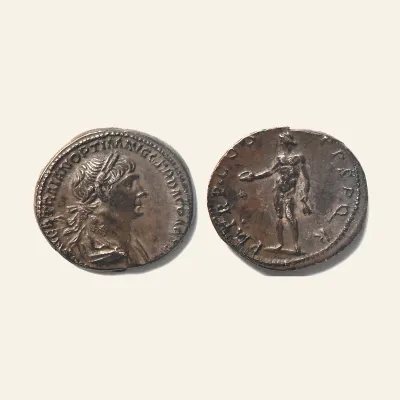 Avers, du denarius, pour Trajan Silver Denarius Genius Nude Rome RIC 349, atelier de Rome, 117 AD, RIC RIC 349