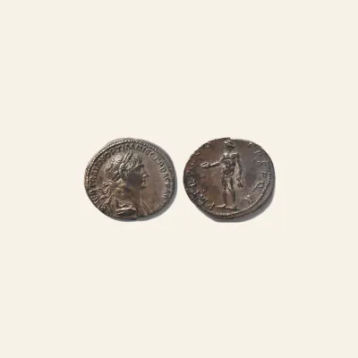 Reverse, of the denarius, for Trajan Silver Denarius Genius Nude Rome RIC 349, mint of Rome, 117 AD