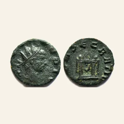 Avers, du antoninianus, pour Divus Claudius II AE Minimus. (1.2g ; 13.5mm) ca 270 AD., 270 AD
