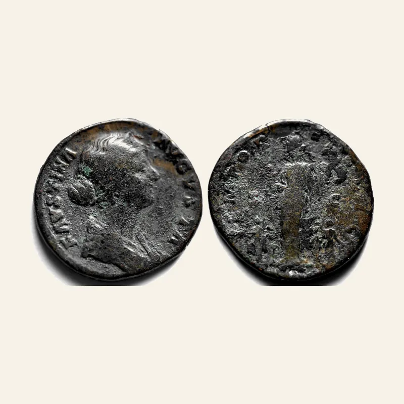 Obverse, of the sestertius, for Faustina II AE Sestertius