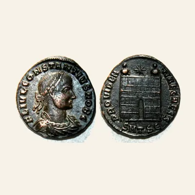 Avers, du as, pour Constantius II as Caesar Billon centenionalis - Thessalonica mint - PROVIDENTIA CAESS, 8 AD, RIC RIC vii...