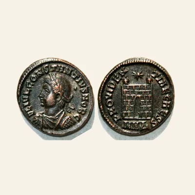 Avers, pour Constantius II. AE3 PROVIDENTIAE CAESS Nicomedia mint, atelier de Rome, 337-340, RIC RIC vii Nicomedia 128