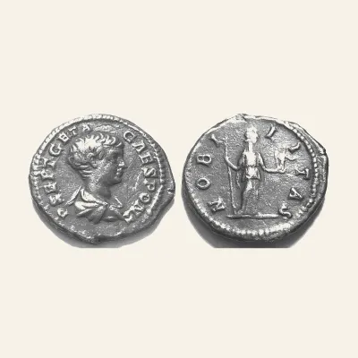 Avers, du denarius, pour Geta as Caesar. 198-209 AD. Denarius. NOBILITAS, 209 AD, RIC RIC IV 13a - SR 7184