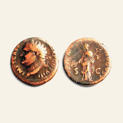 Avers, du as, pour TITUS Auguste (79-81), AE As, 80-81, (11.38g) Rome. PAX AVGVST, atelier de Rome, 79-81, RIC RIC 230
