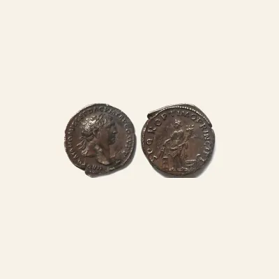Reverse, of the denarius, for TRAJAN AD 103-111 AR Denarius. - Abundantia RIC II 165., mint of Rome, 103-111