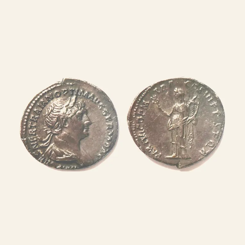 Obverse, of the denarius, for TRAJAN (98-117). Denarius. Rome. Felicitas, mint of Rome, 98-117