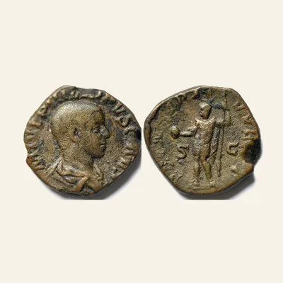 Reverse, of the sestertius, for PHILIP II. as Caesar, 244-247 AD. Æ Sestertius (15.2 gm, 28mm)., 247 AD
