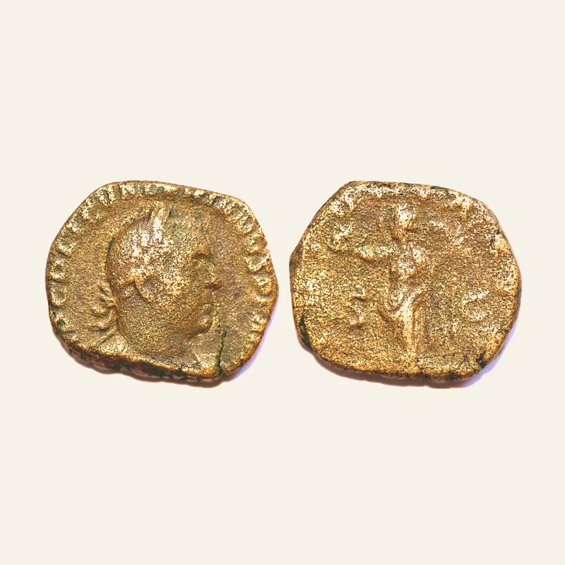 Obverse, of the sestertius, for Valerian I, 253 – 260 Sestertius 255-256, Æ 17.20 g., 253 – 260