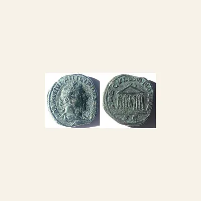 Reverse, of the sestertius, for RARE Philip I AE Sestertius, Rome, Ca. 248 AD. SAECVLVM NOVVM S-C., mint of Rome, 248 AD