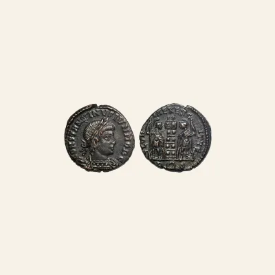 Reverse, of the follis, for CONSTANTINE II (Caesar, 316-337). follis. Rome. Scarce, mint of Rome, 316-337